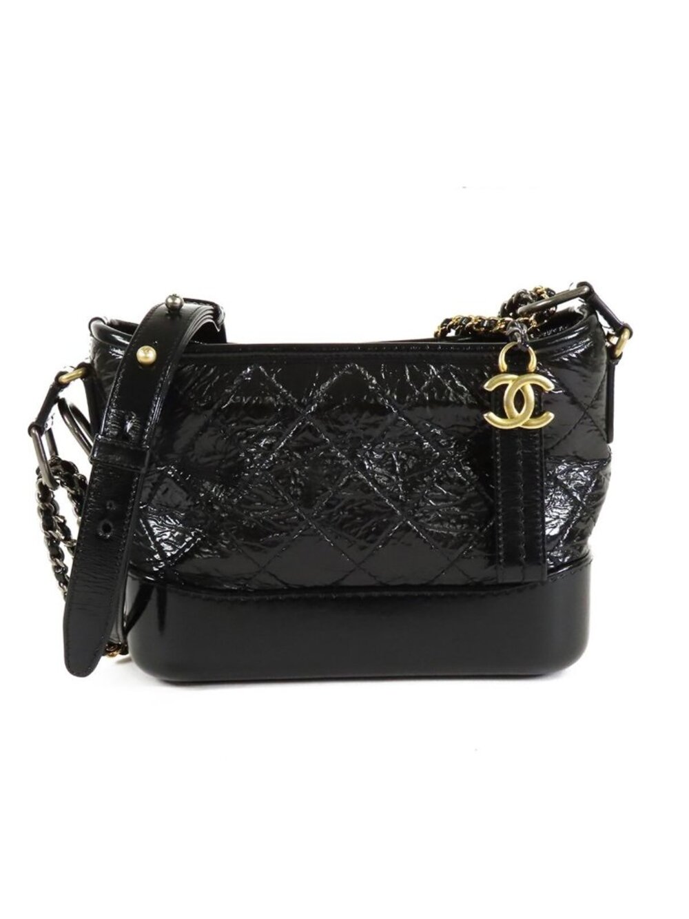 Chanel Gabrielle de Chanel Black Gold Silver Calfskin Small Hobo Shoulder Bag